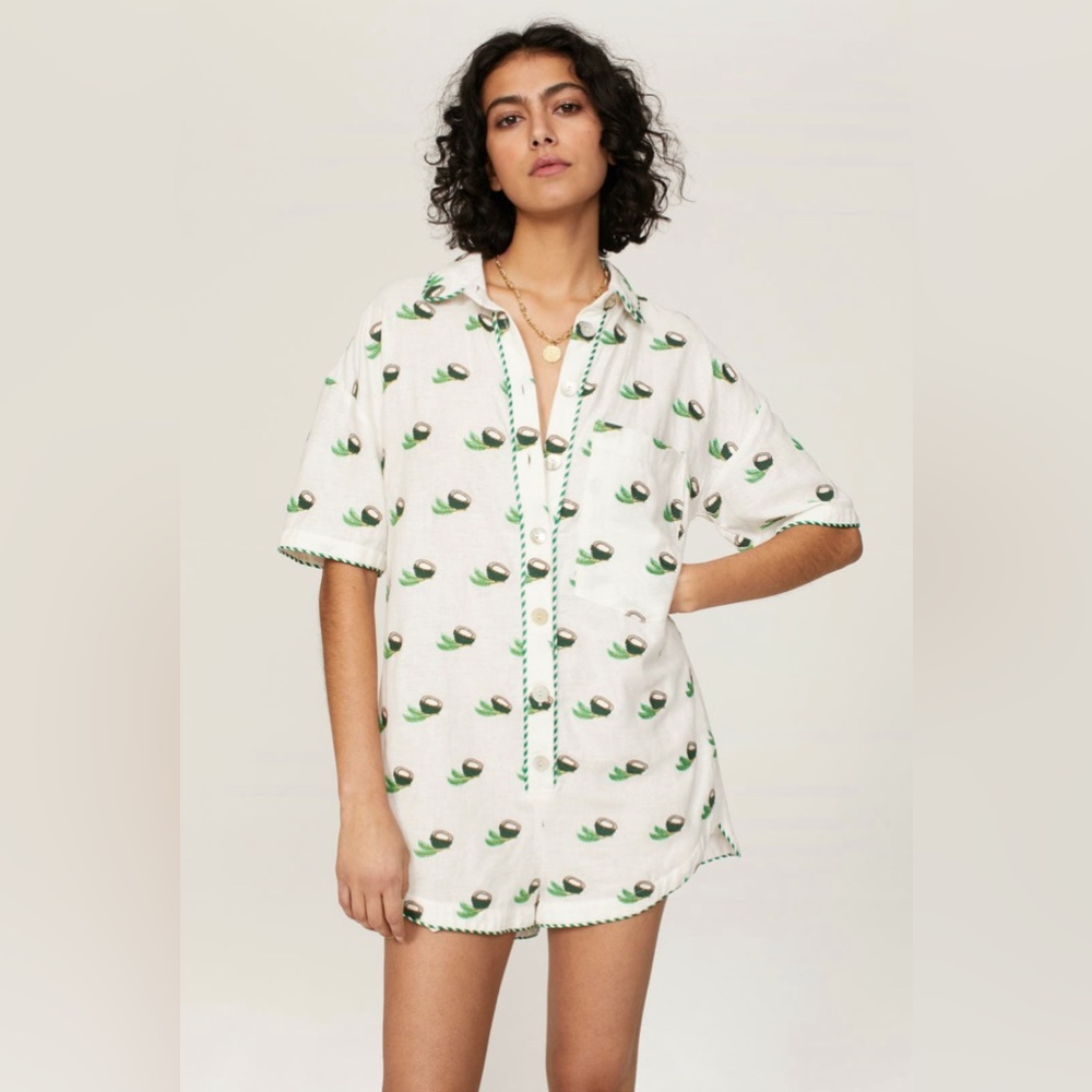 FARM RIO Cross Stitch Coconut Embroidered Romper